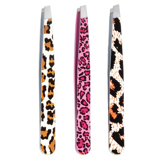 Satin Edge Slant Tip Tweezer Display, Animal Print - 24 Pieces #SE-2115