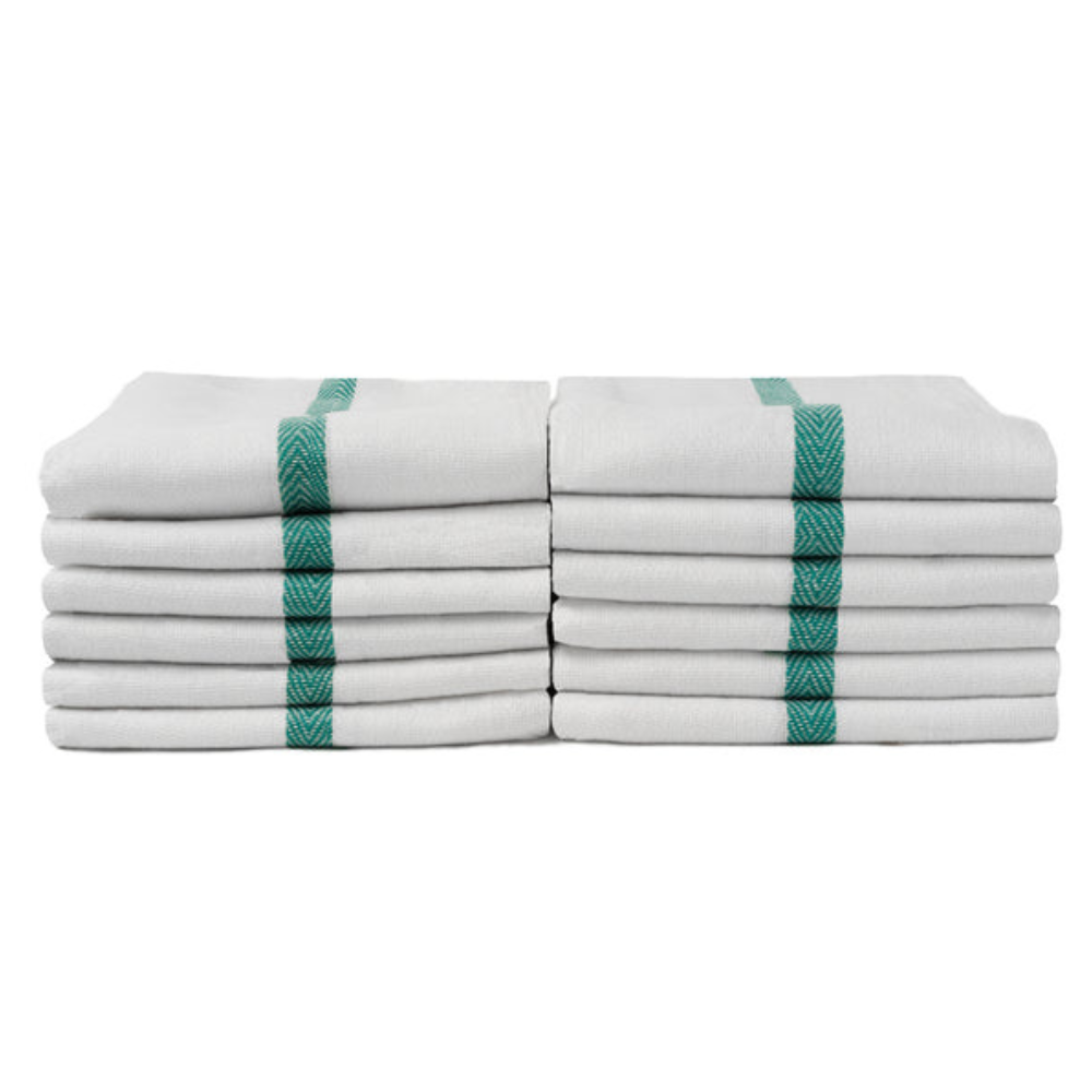 ProTex Bleach Guard Barber Stripe Towels - Herringbone Weave - 15" x 26", 21oz/dz - Green