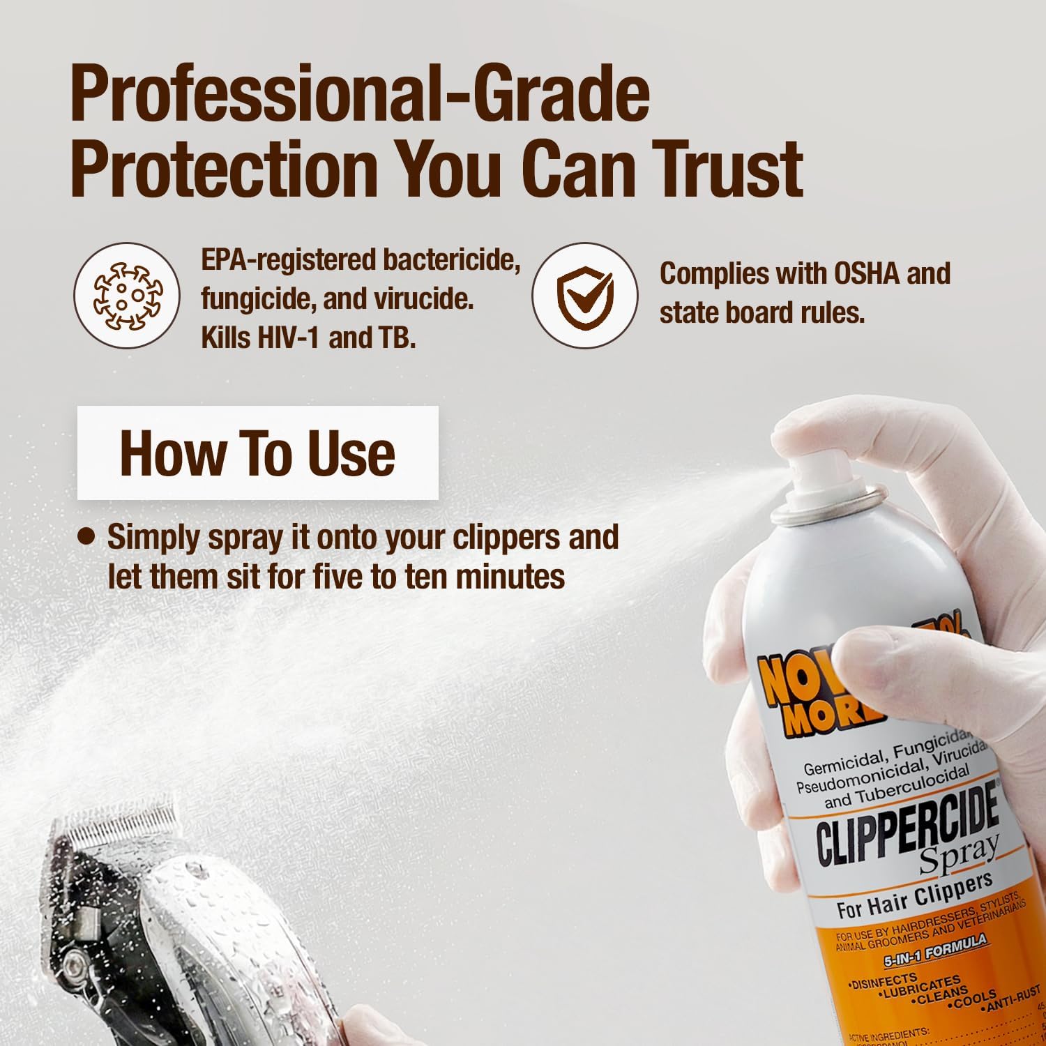 Clippercide Spray Disinfectant (15 oz) 5-in-1 Formula