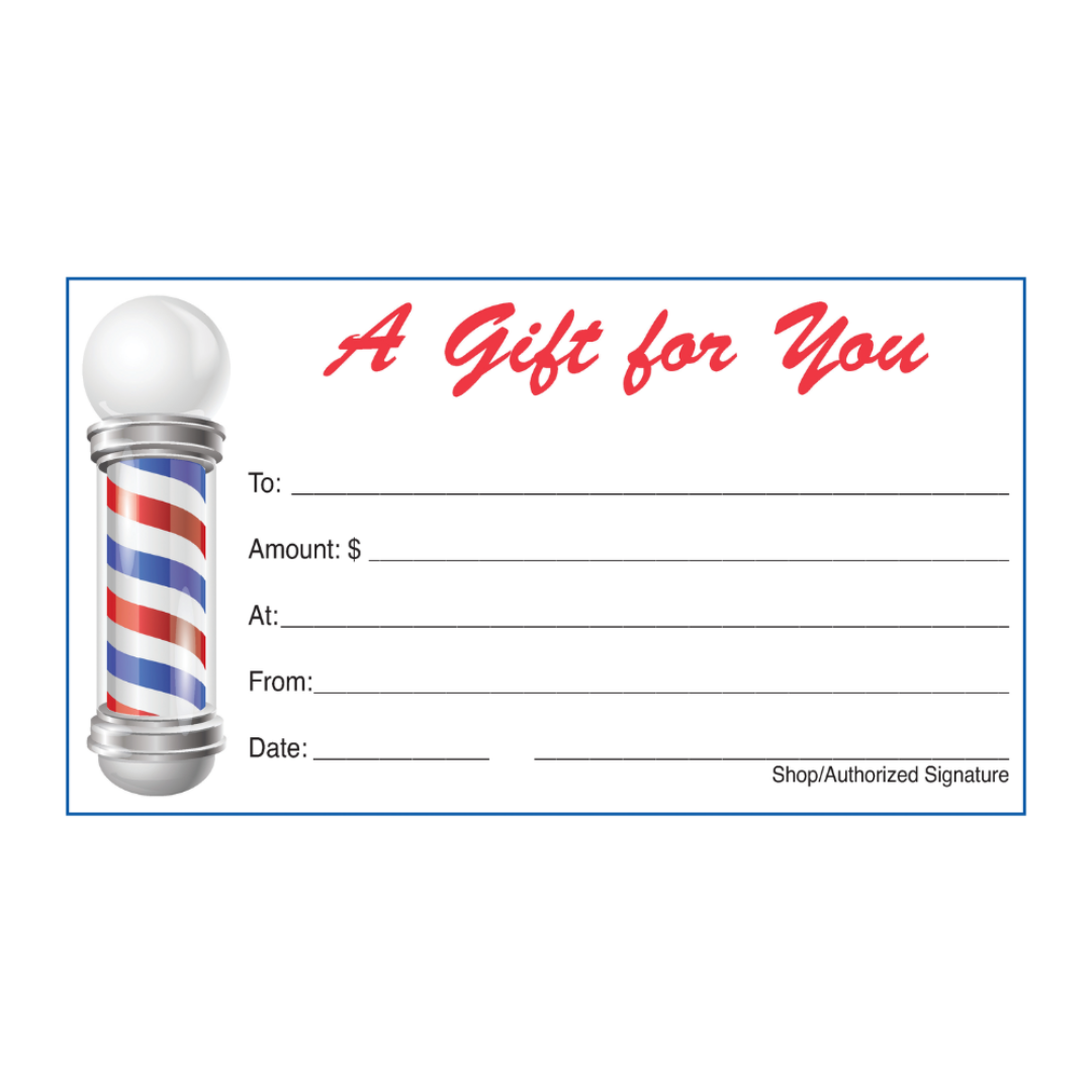 Barbershop gift certificate flat image template shown on white background