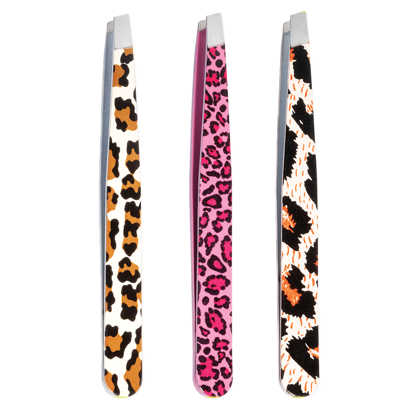 Satin Edge Slant Tip Tweezer Display, Animal Print - 24 Pieces #SE-2115