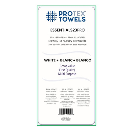ProTex Essentials 23PRO White Towels, 12 Pack